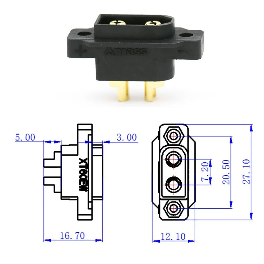 Amass XT60EW-M Mountable XT60E Male Plug Connector